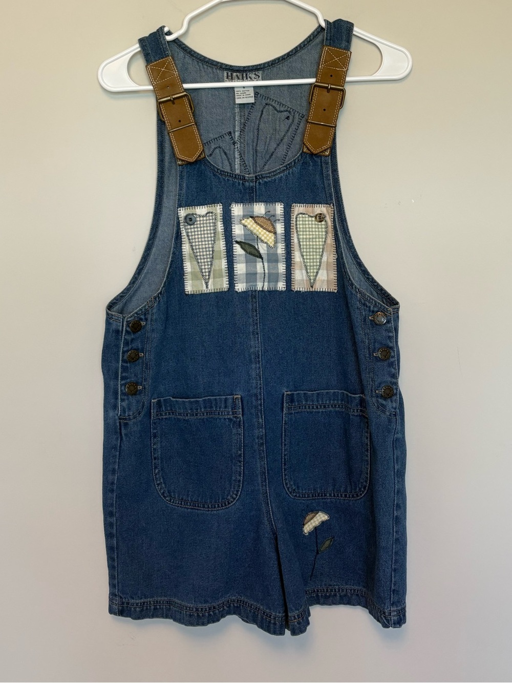 Haiks Vintage Denim Overall Shorts Women’s Small Patchwork Hearts Cottagecore